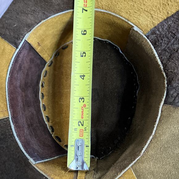 Vintage Suede Leather Patchwork Hat Hippie Western Boho 1970s Cowgirl Floppy